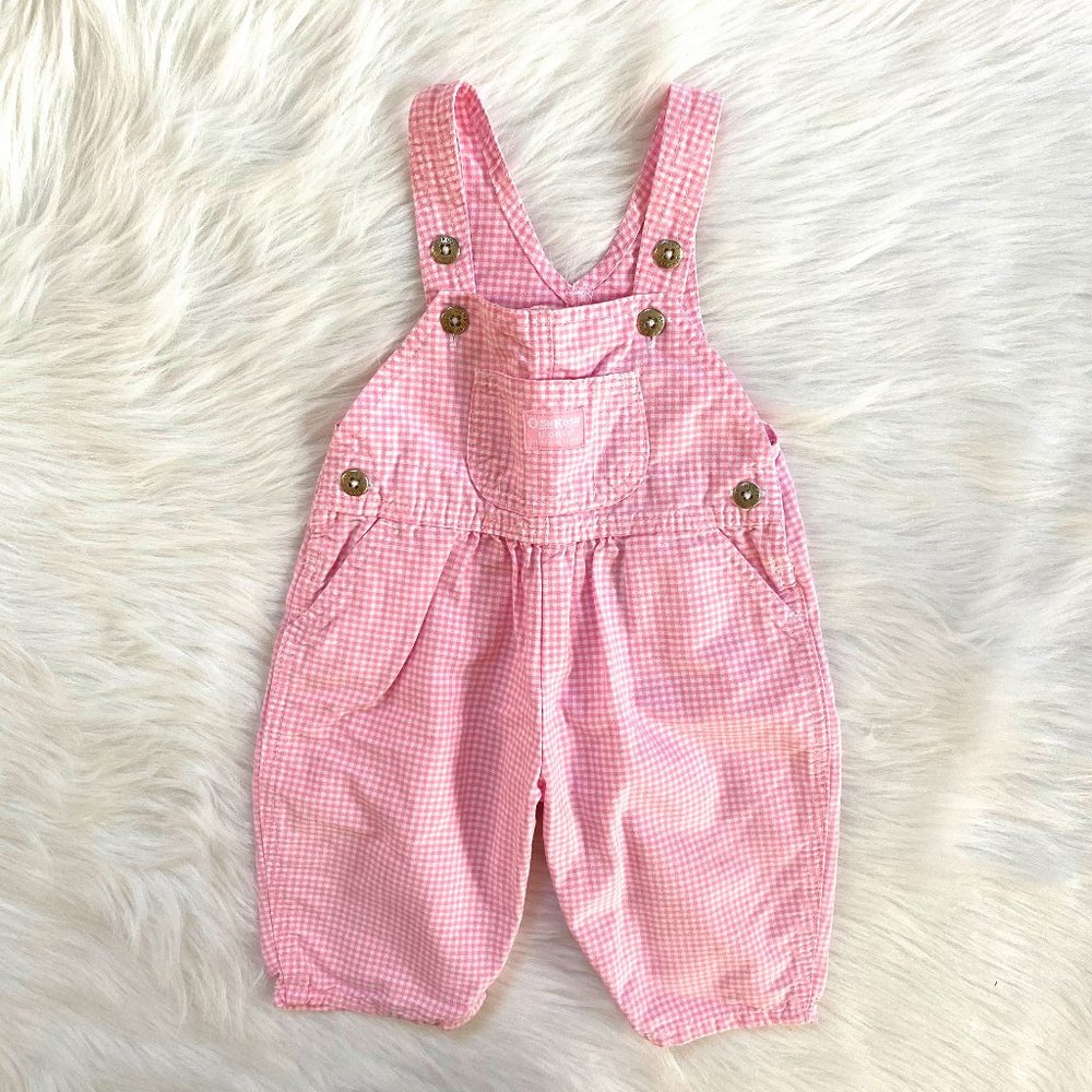 Vintage Osh Kosh Baby Girls Pink Gingham Overalls